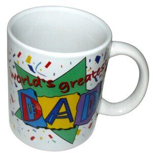Worlds Greatest Dad Ceramic Coffee Tea Mug Cup Colorful Confetti Design